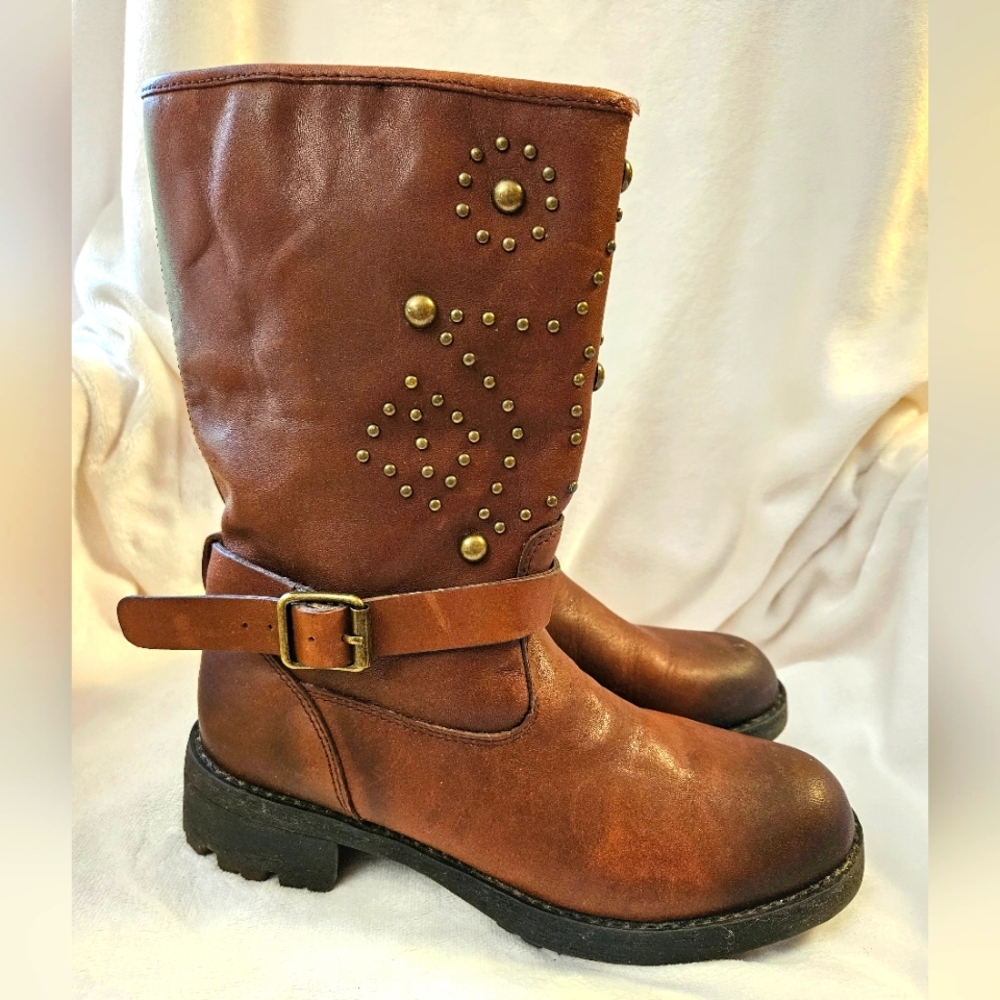 Polo Ralph Lauren Denim & Supply Co. Women Brown Studded Leather Boots Size 7.5B
